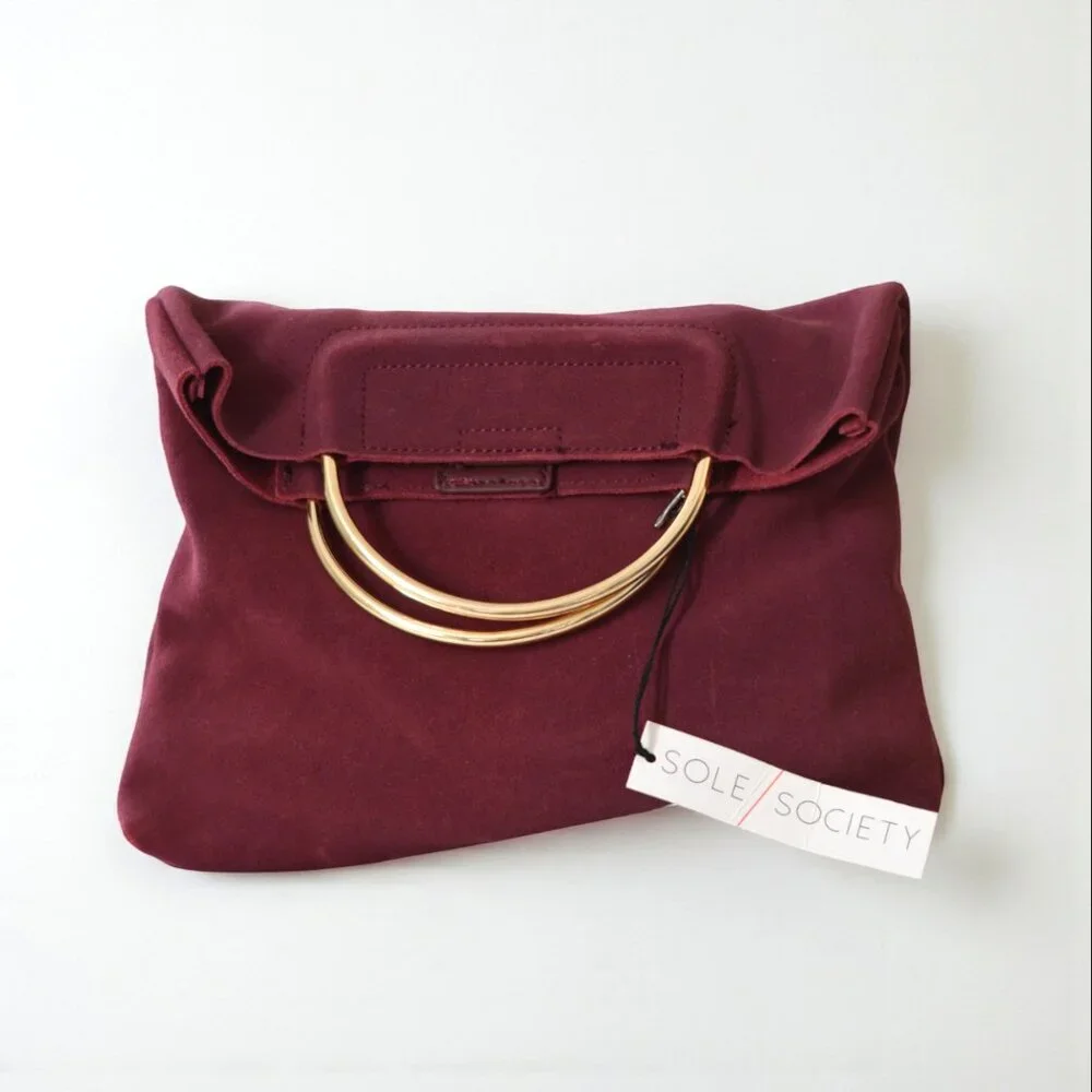 Sole Society Fold-Over Suede Bag 👜 Gold Handle – New with Tag - Picture 2 of 6